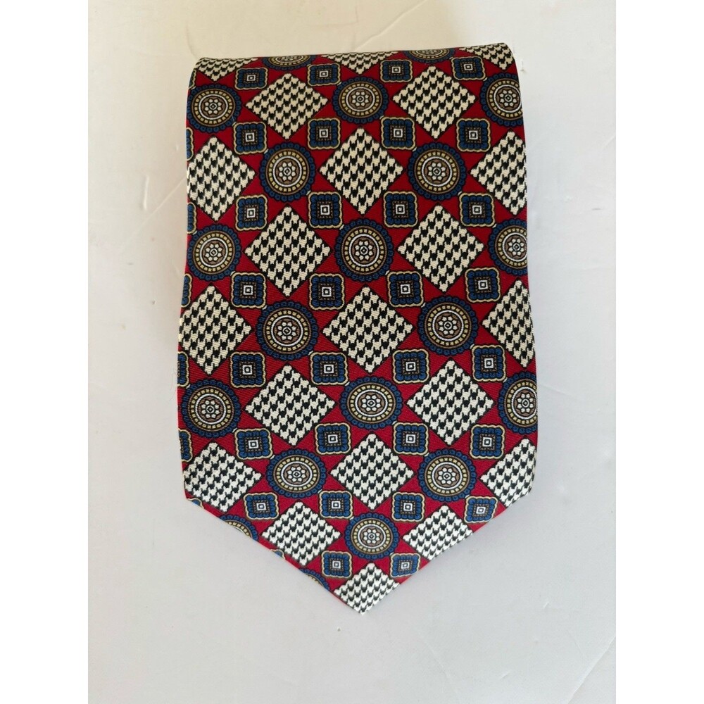 Vintage Strathmore Silk Tie Burgundy Geometric Print Made in USA Business Career
